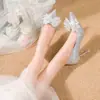 Zapatos de Novia de Tacón Fino con Lazo para Dama de Honor, Nuevo Estilo Primavera y Otoño 2025, Zapatos Mary Jane, Zapatos de Boda de Tacón Alto con Cristales Estilo Francés