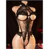 Lencería Sexy Transfronteriza para Mujer, Uniforme Transparente de Encaje con Cuello Alto, Body Hueco sin Entrepierna, Ropa de Dormir, Comercio Exterior Europeo y Americano