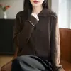 Estilo perezoso, corte holgado, mezcla de lana, retro, top versátil, cárdigan grueso, prenda exterior de punto para mujer, hilo mezclado, otoño/invierno, color café