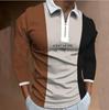 Comercio exterior transfronterizo Camisa polo a rayas casual de manga larga con solapa para hombre, camiseta holgada, entrega de una pieza
