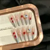 Uñas Postizas Artesanales Blanqueadoras para Otoño e Invierno, Uñas Postizas Versátiles y Sencillas, Uñas Postizas French Cat Eye con Diamantes Color Vino Tinto de Alta Gama, Venta al por Mayor