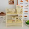 Estante de almacenamiento de escritorio de doble capa, de ratán de color crema, de estilo antiguo, para dormitorio, oficina, cocina, etc.