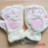 Luvas de Garra de Gato Pelúcia Meio Dedo Patas de Urso Luvas Sem Dedos Fofas Femininas Veludo Grosso Luvas de Gola Cartoon Luvas Quentes