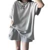 Verano Suelto Manga Corta Shorts Moda Wafflour Estilo Americano Retro Ropa Deportiva Traje Conjunto de Dos Piezas Casual Callejero para Mujer