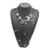 N13382Za Collar con Colgante de Borla Múltiple de Sol, Luna y Estrella de Aleación Vintage Exagerada con Pedrería, con un Toque de Lujo Ligero y de Alta Gama