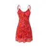 Vestido Chique Estilo Retro Francês de Férias com Alças de Gravata Vestido de Chiffon Estampado Estilo Garota Sexy Quente Vestido Curto Decotado