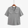 Talla Extra para Mujer Cuello Polo Simple Temperamento Tejido 2026 Otoño MM Gordita Versátil Casual Camiseta de Manga Corta para Mujer 25181