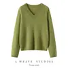 Suéter de Malha Feminino Longo Outono Inverno Pelúcia Gola V 100% Caxemira Solto Preguiçoso Macio Grudado Cor Sólida Camada Base Top