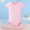 Mameluco para Bebé Clase A Algodón Puro Manga Corta Traje para Gateo de Bebé Pijama Diseño de Hombro Tipo Sobre Color Liso Transfronterizo