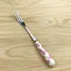 Suministro de cubiertos de acero inoxidable y cerámica, cuchillo, tenedor, cuchara, cubiertos infantiles con mango de cerámica, cuchillo y tenedor de fruta, cubiertos de rosa púrpura, tenedor pequeño