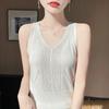 Camisola feminina com decote em V, nova primavera e verão, moda all-match, sem mangas, solta, base fina