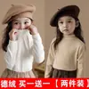 Camiseta Básica para Niña Otoño e Invierno Nueva de Niño Cuello Semi Alto Terciopelo Alemán Doble Cara Color Sólido Manga Larga Top para Niños Grandes Tendencia