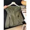 Foto real estilo coreano temperamento suave suéter de tricô gola V com design de retalhos bordados renda de crochê franja top versátil