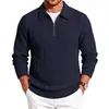 Suéter Informal de Punto Trenzado para Hombre Otoño con Media Cremallera, Cuello Polo, Manga Larga, Texturizado