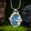 Colar com Pingente Oval Retro Inlaid de Pedra Azul Popular Venda Quente Transfronteiriça Corrente de Clavícula da Moda Personalidade Tendência para Homens e Mulheres