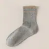 Calcetines de algodón a rayas para mujer, estilo otoño e invierno, doble raya a media pantorrilla, resistentes al olor, absorbentes de sudor, antibacterianos, calcetines largos Maillard otoño e invierno, estilo ins