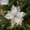 Nueva Decoración de Flor de Navidad de Malla Blanca Dorada Hojas Lentejuelas Brillantes Simuladas de Amazon Corona de Navidad