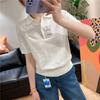 Algodón de alta Tsuen Cifrado Cómodo Suave Casual Color Sólido Commuter Polo de Punto Manga Corta Mujer Primavera y Verano F0301Z