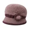 Sombrero de invierno para mujeres de mediana edad y ancianas, cálido con forro de terciopelo, gorro de lana tejido, protección contra el frío para señoras mayores, sombrero de algodón de ala ancha con pelo de conejo