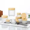 Frasco de Crema con Tapa de Madera Multiespecificación Vidrio Escarchado, Botella Dispensadora Cosmética para Crema de Ojos, Crema Facial, Mascarilla 5-100g