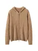 Novo Cardigan de Tricô Espesso com Capuz e Zíper 35% Cashmere Feminino Outono/Inverno 2026 Suéter Casaco Fashion