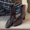 Botines delgados de tacón alto con punta cuadrada estilo coreano para mujer, nueva colección 2026, tacón grueso, botas de moda retro, botines estilo británico
