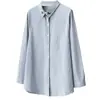 Camisa feminina de comprimento médio, novo estilo outono para meninas plus size, fresca e fofa, com gola de gato bordada e mangas compridas listradas, 0717