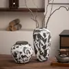 Jarrón Blanco de Cerámica Rugosa Estilo Vintage, Adorno Cerámico de Mesa para Hotel y Casa de Huéspedes, Arreglo Floral Inspirado en Zen, Jingdezhen