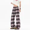 Calça xadrez versátil de perna reta, estilo high street, de comprimento estendido e perna larga, com bom caimento, calça casual estilo americano para homens altos