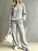 Traje de Punto Transfronterizo Europeo y Americano de Comercio Exterior para Mujer Otoño e Invierno 2026, Conjunto de Dos Piezas, Top de Cuello Redondo de Manga Larga, Pantalones de Pierna Ancha al por Mayor
