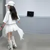 Conjunto de Verano para Niñas Estilo 2026 Casual Estilo Coreano Dibujos Animados Conjunto de Manga Corta con Falda Irregular para Niños Mayores