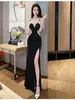 Ropa de Trabajo de Estilo Suave para Mujer, Vestido de Un Hombro sin Tirantes de Alta Gama, Vestido de Noche Sirena Sexy Ajustado con Abertura para Discoteca