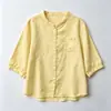 Roupa Dopamina Verão Novo Estilo Manga Média Versátil Cardigã Liso Emagrecedor Algodão Linho Manga Meia Manga Camisa Top Roupas Femininas