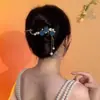 Franja de rosa estilo nacional grampo torcido para coque na nuca feminina adorno de cabeça antigo adorno de cabeça de temperamento grampo de uma palavra versátil feminina
