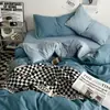 Juego de Cuatro Piezas de Algodón Puro Lavado Estilo Sueño Nude, Sábana Bajera y Funda Nórdica Estilo Ins Amigables con la Piel, Juego de Tres Piezas de Sábana Bajera para Cama de Dormitorio Fresco Pequeño