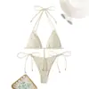 Nuevo Bikini Europeo y Americano Separado Traje de Baño Tejido Especial Color Sólido Multicolor Encaje Triangular Sexy Traje de Baño para Mujeres