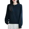 Suéter de gola redonda 100% algodão, confortável e amigo da pele para mulheres, blusa básica de algodão puro espessa para outono e inverno, top de tricô quente e folgado
