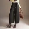 Calça de Lã Flocada Wide-Leg Foice Feminina 2026 Outono/Inverno Nova Cintura Alta Solta Cropped Moda Emagrecedora Casual