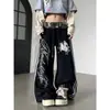 TR BRUSHSHIFT Bordado Rider Americano Estampa de Leopardo Cintura Dupla Calça Casual Perna Larga Reta Longa Calça de Moletom