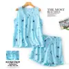 [Dropshipping/Venta al por mayor] Conjunto de pijama de verano para mujer con top de punto de algodón, estampado de dibujos animados, ropa de casa, talla grande