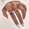 Europeu e Americano Retro Retro Incrustado de Diamantes Anel de Cristal Azul Royal Anel de Dedo de 5 peças Anel Oval Criativo para Todos os Fósforos