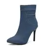 Novas botas curtas de jeans sexy salto super alto botas para boate botas de palco 40-48 tamanho grande botas AliExpress botas de comércio exterior