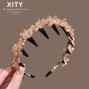 Nova tiara de cristal cor de champanhe estilo coreano e japonês, acessório de cabelo de alta qualidade, elegante e versátil para sair, tiara requintada