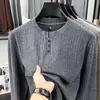 Suéter de tricô de lã com gola Henry estilo luxo leve para outono e inverno, para homens jovens e de meia-idade, pulôver de manga longa, top casual versátil para homens