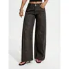Jeans Wide Leg de Novo Estilo Americano Retrô com Estampa de Leopardo Transfronteiriço para Mulheres, Calças Wide Leg Soltas e Caídas de Cintura Alta até o Chão