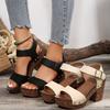 Sandalias de Tacón Alto con Punta Abierta para Mujer, Comercio Exterior Nuevo Europeo y Americano, Venta en Línea, Sandalias de Boca de Pez Transfronterizas con Hebilla de Cinturón y Remaches, Zapatos de Talla Grande para Mujer