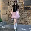 Falda de Malla con Lunares Color Café Estilo Dulce para Mujer, Falda Corta Abullonada Tipo Pastel de Verano Delgada de Cintura Alta para Figuras Pequeñas