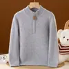 Suéter infantil 100% lana pura, media cremallera, unisex, tejido grueso, para niños mayores, capa base cálida, jersey