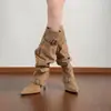 Botas de Caballero Retro para Mujer 2026 Nuevo Estilo Invierno Punta Fina Tacón Delgado Hebilla Botas Altas Adelgazantes Botas Largas Hasta la Rodilla