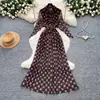 Vestido Retro de Lunares para Mujer, Vestido Largo Estampado de Verano Rojo de Cintura Alta con Lazo Adelgazante con Elegancia Francesa